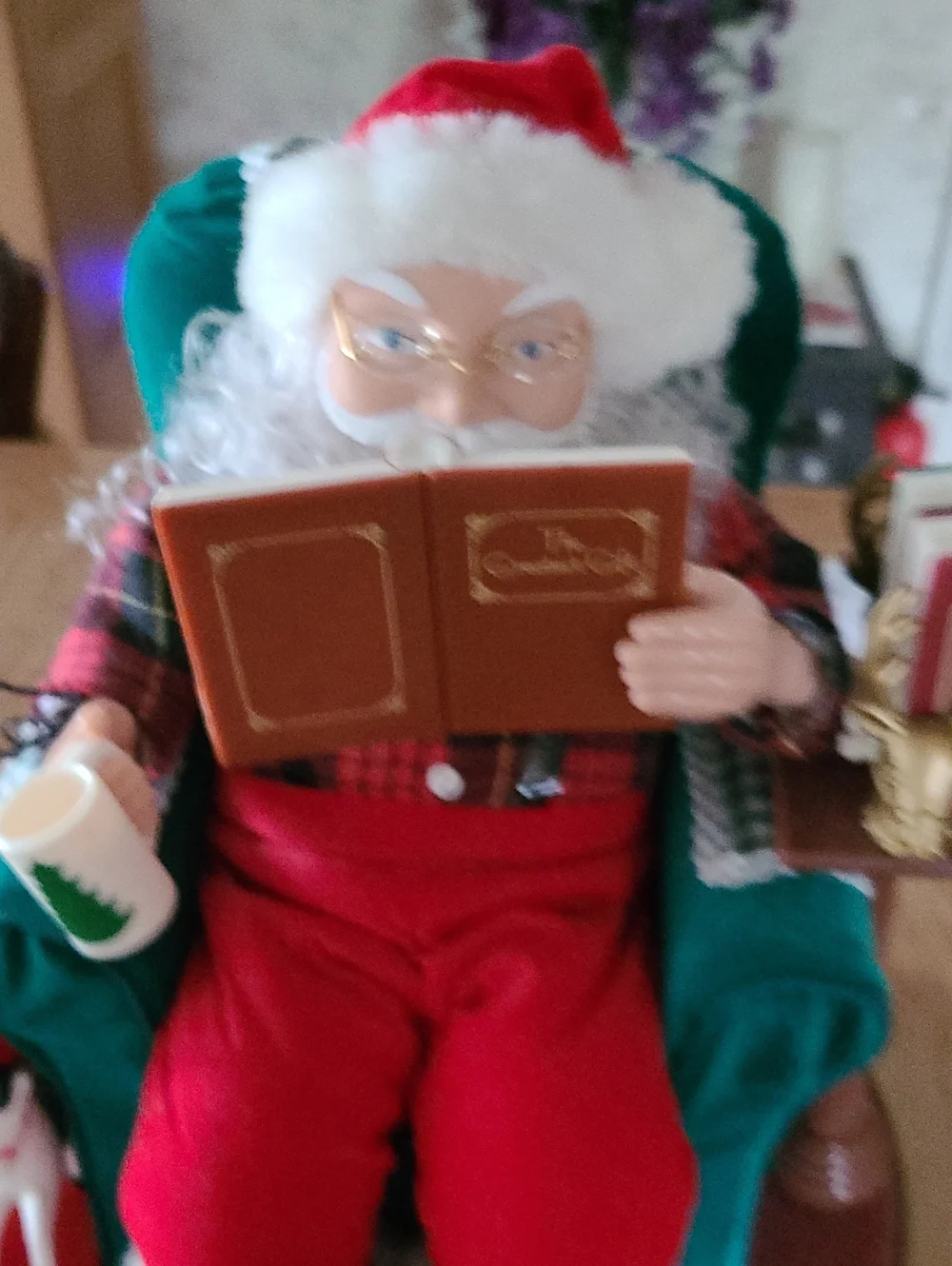 Vtg Collectible Santa. Moving Parts W/3 Books.  Battery Operated